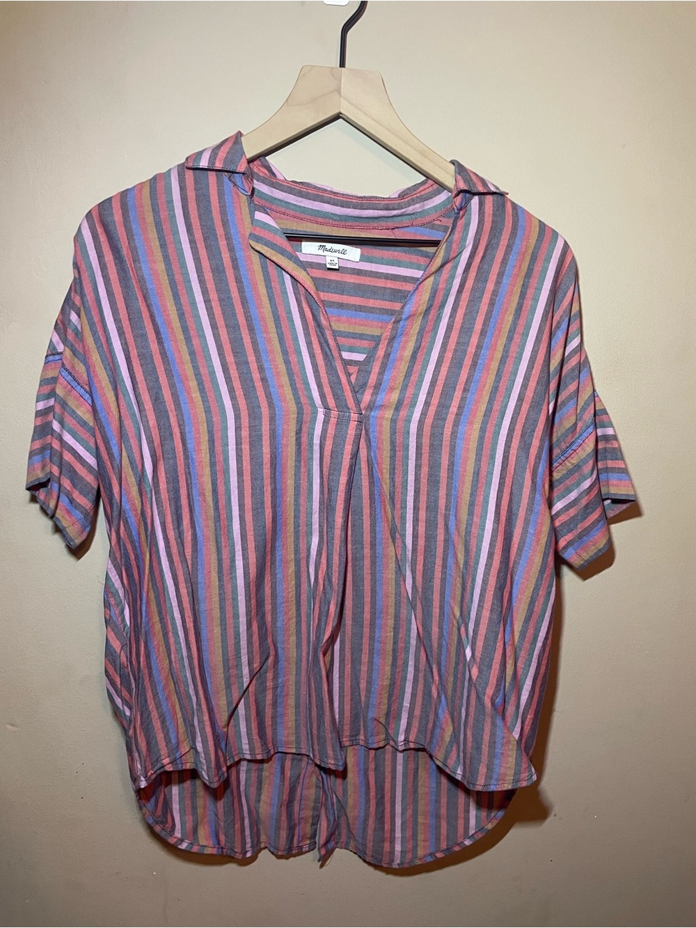 Madewell Multicolor Striped V-Neck Short Sleeve Button-Down Blouse XS